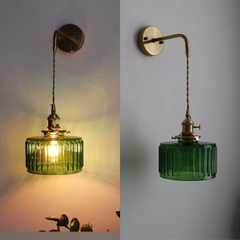 LED Wall Lamp Japanese Style Green Glass Copper Frame
