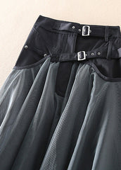 Women's Midi Skirt Patchwork Gray Loose Fit