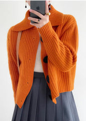 Women's Buttoned Cardigan Orange Style with Collar Piotruś
