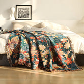 Decorative floral throw with fringes Lightweight sofa cover