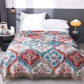 Double-sided blanket with mosaic pattern and fringes Moroccan style
