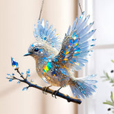 Stained Glass Style Window Decoration with Blue Bird Motif