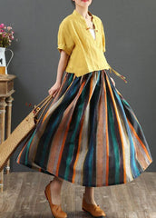 Women's A-line skirts Retro striped print loose fit elastic waist