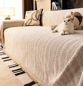 Classic chic fringed herringbone sofa throw for living room